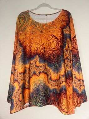 Unbranded Women’s Orange Swirl Long Flare Sleeve Top / Tunic Sz 2XL